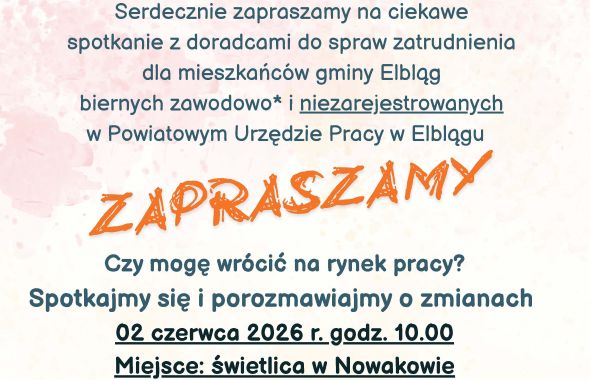 Ilustracja do informacji: Zaproszenie na spotkanie z doradcami do spraw zatrudnienia dla mieszkańców gminy Elbląg